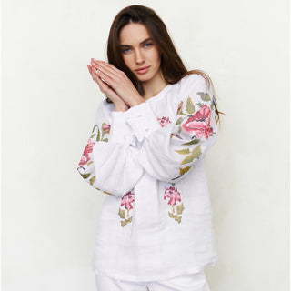 White linen embroidered Ukrainian Vyshyvanka shirt