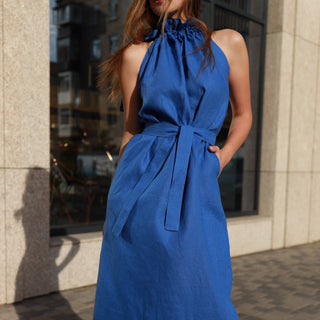 Linen electric blue maxi dress