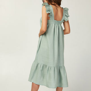 Back view linen sundress in teal