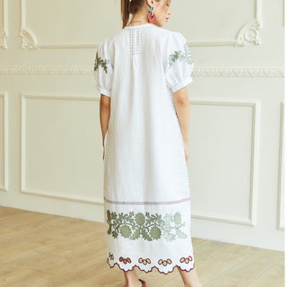 Back view boho chic linen embroidered dress