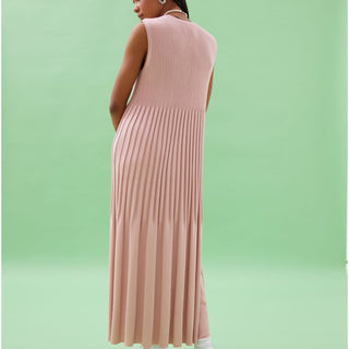 Back view light pink cotton knitted dress