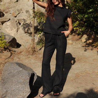 Black natural linen pants with pockets