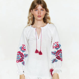 White linen embroidered shirt for women