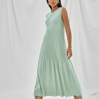 Powder blue cotton knitted long dress
