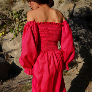 Back view fuchsia linen dress