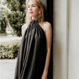 Black linen maxi dress