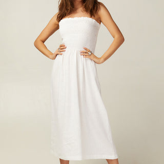 White linen strapless dress Marrakech