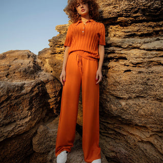 Orange cotton knitted polo shirt