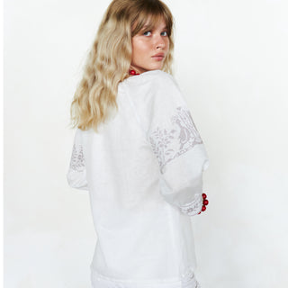 Back view linen embroidered Vyshyvanka shirt