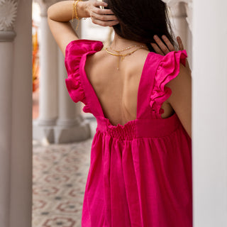 frill details at the back linen fuchsia sundress