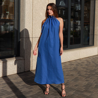 Linen electric blue maxi dress