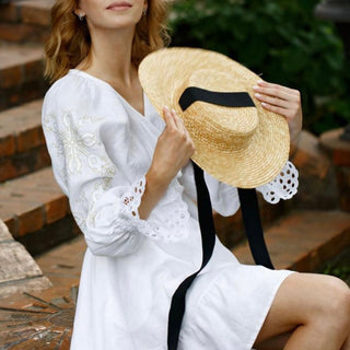 ‘Georgia’ White Linen Embroidered Wrap Dress