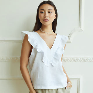 White linen summer top with frill