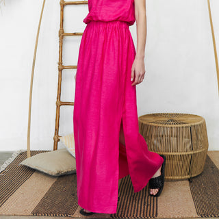 Fuchsia linen maxi skirt with side splits