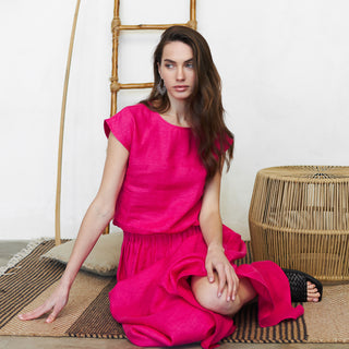 Hot pink linen crop top