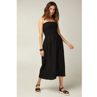 Black linen summer strapless dress