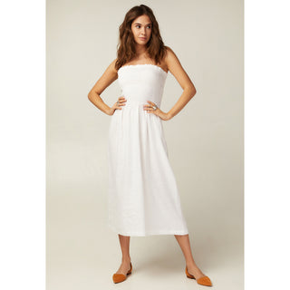 White linen strapless summer dress