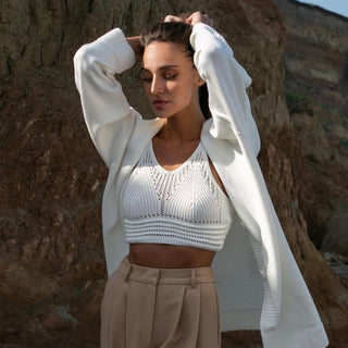 White cotton knitted crop top