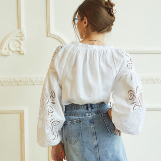 Back view linen embroidered shirt