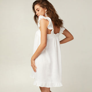 Back view white linen mini dress