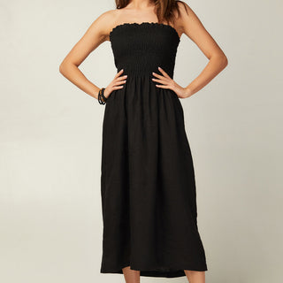 Black linen strapless summer dress