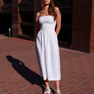 White linen summer tube dress