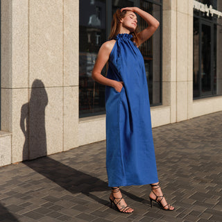 Electric blue linen maxi dress