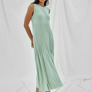 Dusty mint cotton knitted long dress