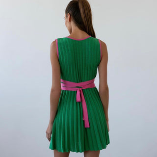 Back view green and pink cotton knitted mini dress