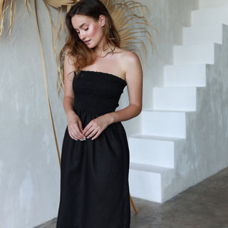 Black linen tube dress