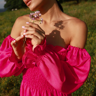 Details fuchsia linen midi dress