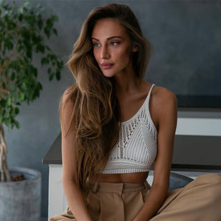 White cotton knitted crop top