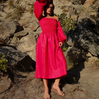 Fuchsia linen midi dress