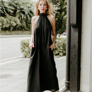 Black linen sleeveless maxi dress