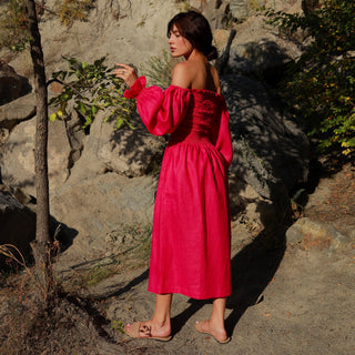 Fuchsia linen midi dress