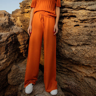 Orange cotton knitted pants