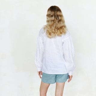 Back view linen embroidered shirt
