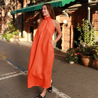 Orange linen maxi dress