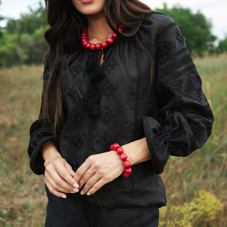Linen embroidered shirt in black