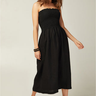 Black linen strapless dress